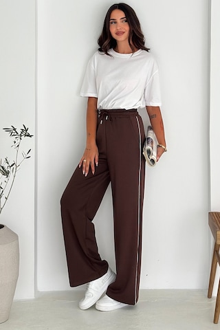 Noa & Noa Kadın Lastikli Bel Bağcıklı Bol Paça Pantolon Rahat & Minimal Stil Kahverengi