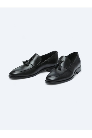 Siyah Deri Klasik Loafer Siyah