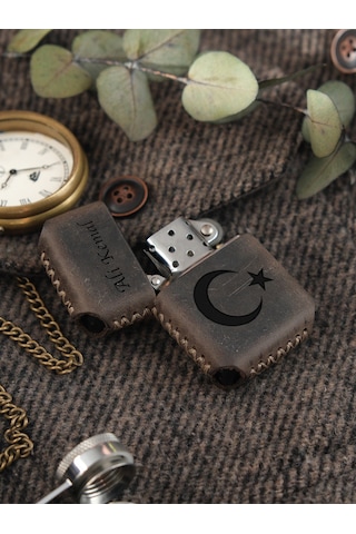 Vagave Gri Renk Hakiki Deri Kılıflı Zippo Benzinli Çakmak