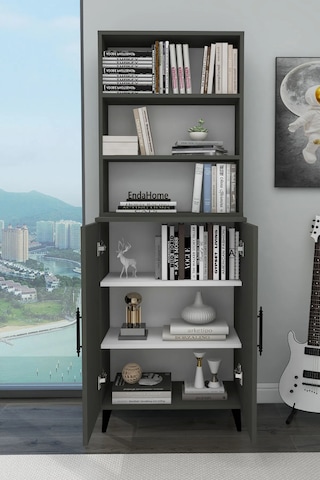 Reyo Home Enda Oras 6 Raflı 2 Kapaklı Klasik Kitaplık Antrasit