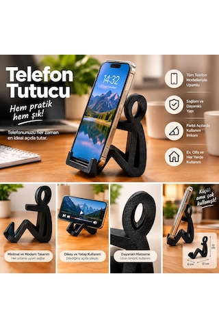 Telefon Tutucu Telefon Standı Adam Telefon Tutan Adam Masaüstü Telefon Tutucu Siyah