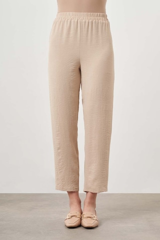 Mizalle Beli Lastikli Garni Bej Pantolon Bej