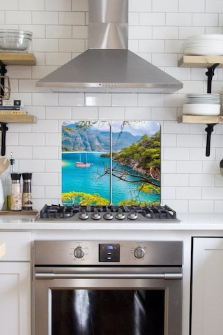 2' li 30x52 cm Fethiye Desenli Cam Ocak Arkası Koruyucusu