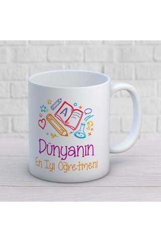 Dünyanın En İyi Öğretmeni - Öğretmenler Günü Temalı Baskılı Kupa Bardak Mod1 Beyaz
