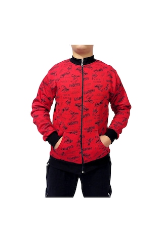 Erkek Sweatshirt Kırmızı Yazılı Desen Kırmızı-yazılı