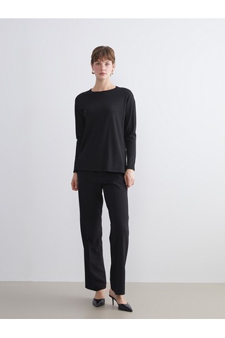 Lcw Everyday Siyah Bisiklet Yaka Oversize Kadın Tişört