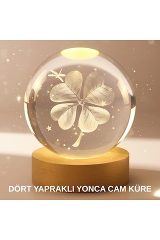 Bitki Temalı Led Işıklı Cam Küre Ahşap Standlı Gece Lambası