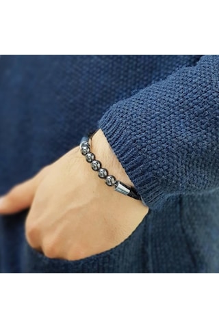 Brezza Lusso Jewelry Hematit Doğal Taşlı Erkek Bileklik Siyah