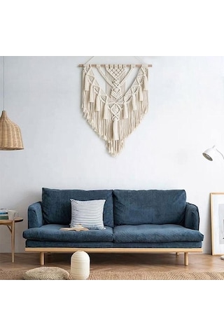 Novahub Boho Chic Bohemian El Dokuma Makrome Goblen Duvar Dekoru, 55x75 Cm, Ahşap Ve Pamuk İpli, Ev Ve Otel Dekorasyonu İçin Uygun 1 Adet