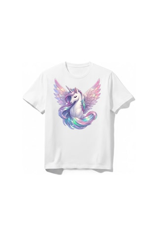 Urbantrendstore Unicorn Unisex Kız Çocuk Erkek Çocuk Bisiklet Yuvarlak Yaka Basic Kısa Kollu %100 Pamuk Tişört Beyaz