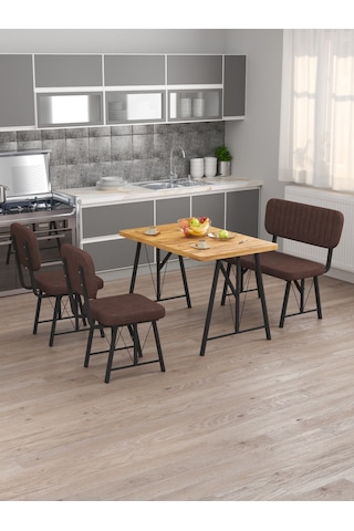 Mygusi Hayat 2 Sandalyeli 1 Bench Mutfak Masa Takımı Atlantik Çam Kahve