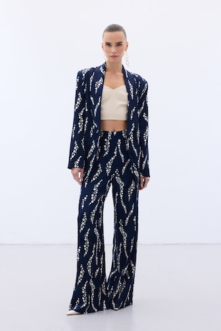Sateen Desenli Bol Paça Pantolon - Lacivert-136493 Lacivert