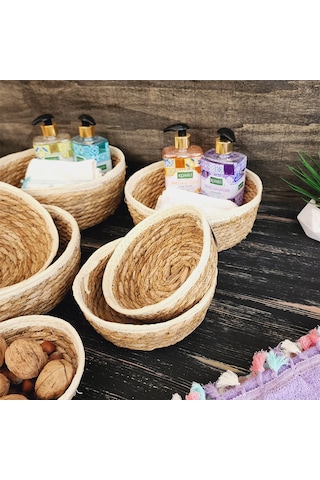 Nergis Hasır 7 Li Sepet Saklama Kutusu Sepet Takımı Krem