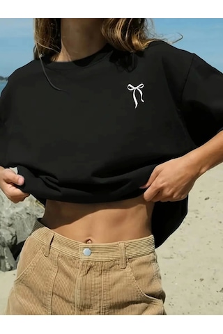 Efnaz Style Fiyonk Baskılı Siyah Oversize Unisex T-shirt- Siyah