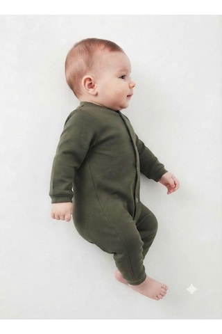 Xmlbayiciniz Unisex Bebek Tulum Haki 0-3 Ay Pamuk Uzun Kol Çıtçıt Kapama Dik Yaka Çok Renkli
