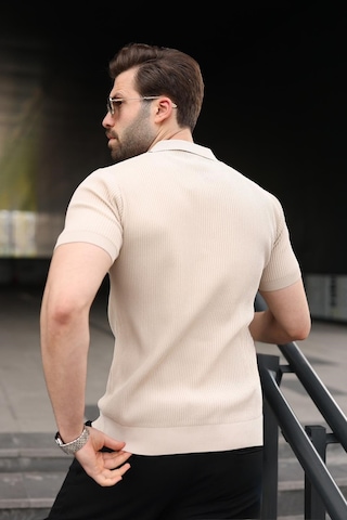 Madmext Taş Rengi Yarım Fermuar Detaylı Polo Yaka Triko Erkek Tişört E7492