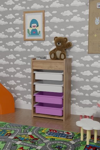 4 Sepetli Çok Amaçlı Oyuncak Dolabı Atlantik Çam Beyaz - Pembe Kahverengi