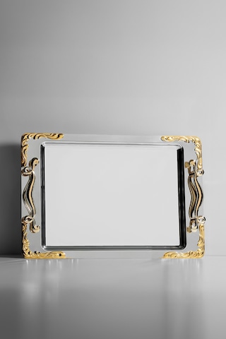 Nehir Lalezar Altın Paslanmaz Çelik Servis Tepsisi 36 X 25 Cm