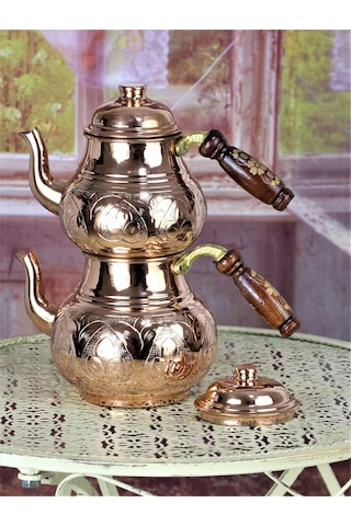 Middle Işlemeli Bakır Çaydanlık Bakır