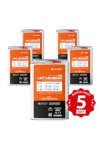 Alkoru 5 Adet 15 Kg Zer Sıvı Zift Likit Membran Kauçuk Ve Elyaf Katkılı Sıvı Su Yalıtım Malzemesi Avantaj Paket