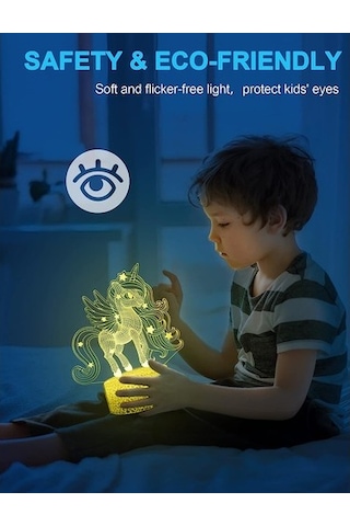 Goldenqian Çocuklar Için Unicorn Gece Lambası, 3d Gece Lambası, Uzaktan Kumanda İle 16 Renk Değişimi, Oda Dekoru, Çocuklar Kızlar Için Hediyeler Y3pbpn Siyah