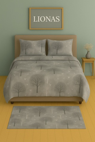 Çift Kişilik Desenli Nevresim + 2 Adet Kapaklı Yastık Kılıfı Koyu Gri