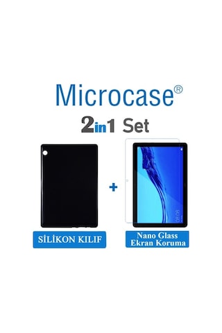 Huawei Uyumlu Mediapad T5 10.1 Inch Silikon Kılıf Siyah+Ekran Koruma-Seç