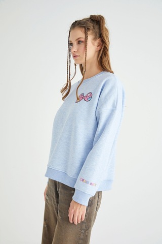 Lisanslı Baskılı Kalın Mavi Sweatshirt