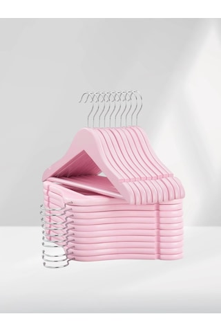 Pembe Ahşap Bebek Elbise Pantolon Askısı 10 Adet Pembe