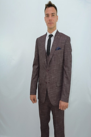 Presto Erkek Yelekli Slimfit Takım Elbise 6 Drop Bordo-777-800 Bordo