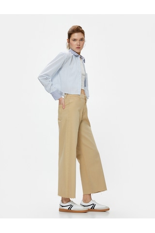 Koton Geniş Kısa Paça Kot Pantolon Yüksek Bel - Sandra Jeans Bej 4sal40007mw 4SAL40007MW055 Ekru