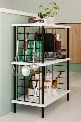 3 Raflı Telli Çevir-kur Çok Amaçlı Raf Ünitesi Metal Gövde Mutfak Düzenleyici Pratik Organizer Beyaz