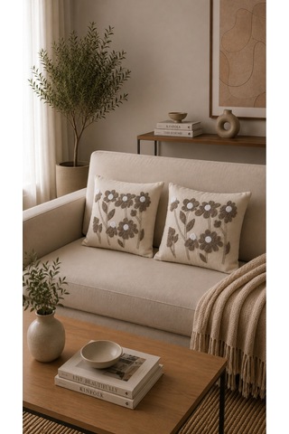 Punch Nakış İşlemeli 2'li Kırlent Kılıfı 40x40 Krem