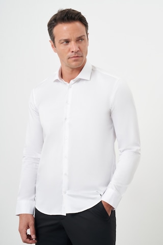 Morven Erkek Beyaz Pamuk Düz Desen İtalyan Yaka Slim Fit Gömlek 24mc004088600 Beyaz
