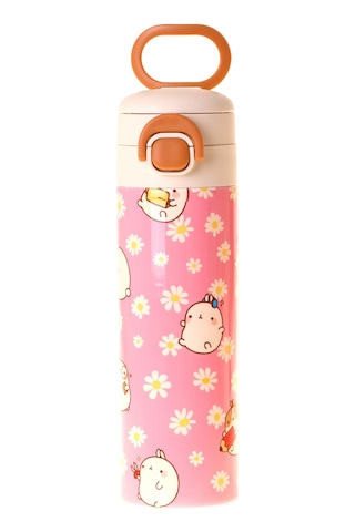 Kaukko Kids 520 Ml Molang Baskılı Pembe - Sarı Kız Çocuk Çelik Termos Matara Çift İçim Kilitli Kapak - L5321 Pembe - Kahverengi