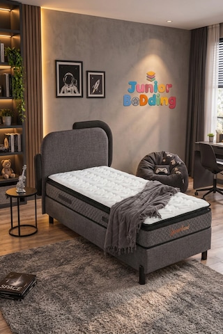 90x190 Tek Kişilik Yatak, Baza, Baza Başlık Seti Ortopedik Yataklı Sandıklı Baza 3 Lü Set 90 x 190