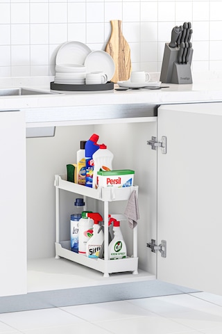 Beyaz 2 Katlı Düzenleyici Mutfak Ve Banyo Rafı 68264319