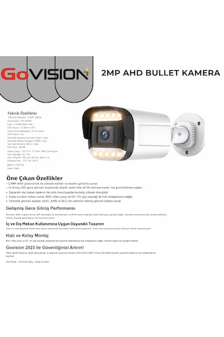 1 Kameralı 2mp 1080p,fullhd,warmled,fullcolor,su Geçirmez, 1'li Ahd Bullet Kamera Seti