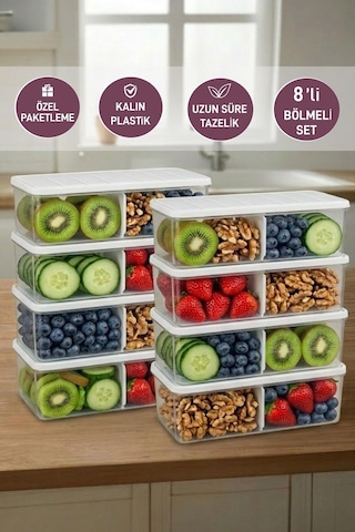 Selka Home 8 Adet 2 Lt. Nora Bölmeli  Organizer Buzdolabı Buzluk Düzenleyici Saklama Kabı