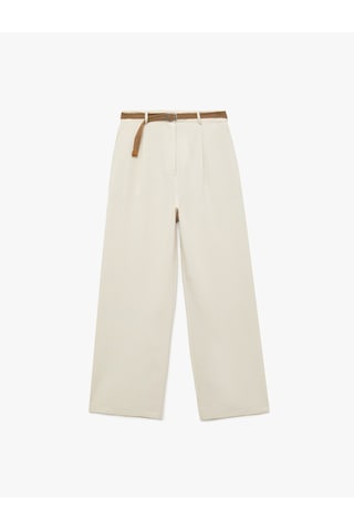 Koton Geniş Paça Kemerli Keten Karışımlı Pantolon Bej 5sal40111ıw Ekru
