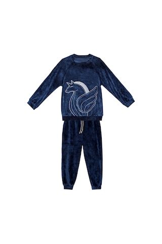 Denokids Kadife Unicorn Kız Çocuk Eşofman Takımı - Lacivert