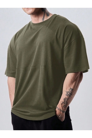 Genius Store Genius Erkek Spor Tişört Oversize Fitness & Gym Antrenman Tişörtü Haki