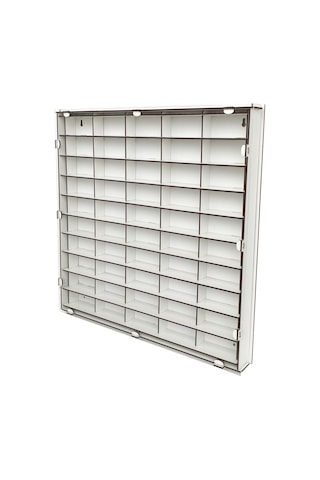 Beyaz Şeffaf Kapaklı Ahşap Hobi Oyuncak Araba Rafı