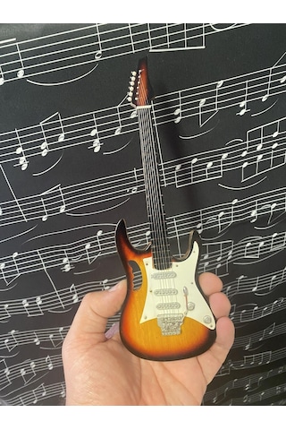 Herşey Nota Elektro Gitar Ahşap El Yapımı Biblo Minyatür 25 Cm