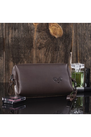 Elitaş Deri Hakiki Deri El Çantası Clutch Çanta Portföy Çanta Organizer Clutch Kahverengi Acı Kahverengi