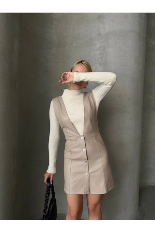 Deri Jile Elbise Bej W24796 Bej