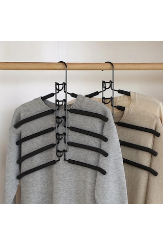 Elmpaly 5 Katmanlı Siyah B Ağır Hizmet Tasarruflu Katlanır Askılık Metal Çok Katlı Kaymaz Köpük Dolgulu Ceket Kazak Gömlek Tişört İçin Verimli Gardırop Düzenleyici Ahşap