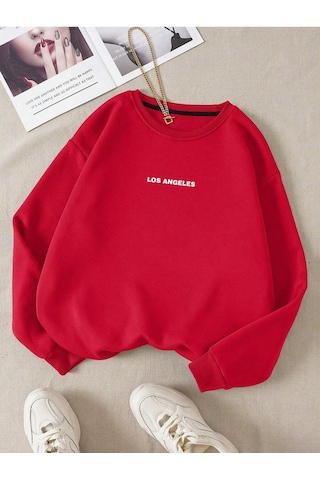 Startmore Kırmızı Unisex Kadın/erkek Los Angeles Renkli Oversize Bisiklet Yaka Pamuklu