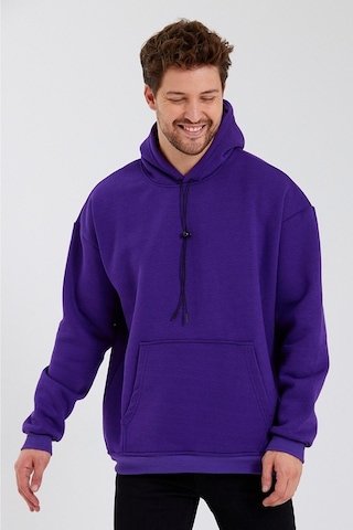 Sevgili Kombini Çift Oversize Kapşonlu Üç Iplik Sweatshirt Mor