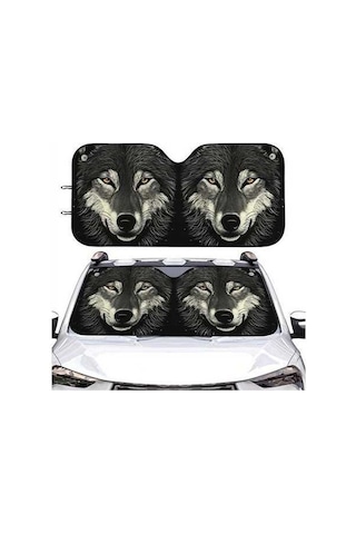 Pazly 1 Adet Wolf Face Araba Ruzgarlık Guneslik 130x56cm 51x22inc Dayanikli Polyester Modern Tasarim Tüm Arabalar Suv Kamyon Van İçin